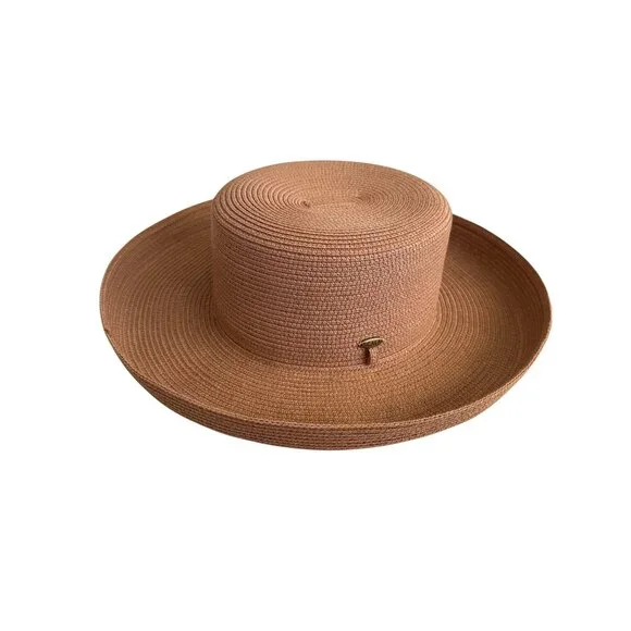 Scala Collection Women Wide-Brim Tan Straw Sun Hat Classic Boater Style - Picture 1 of 7
